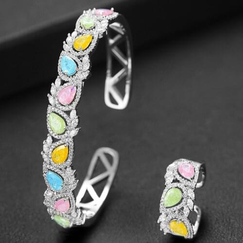 LARRAURI Exquisite ladies Mix Match stackable Bangle Ring Set 2PCS For Women Bridal Wedding Full Micro Cubic Zirconia Jewelry