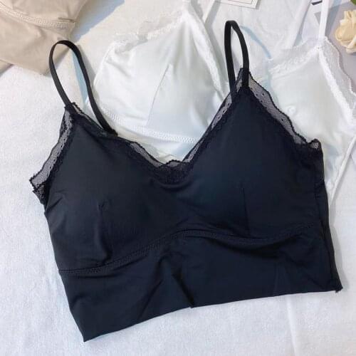 Summer Women Crop Tops Female Tube Tops Camis Detachable Padded Sexy Lace Tops Black Casual Solid Basic Underwear Tops Woman