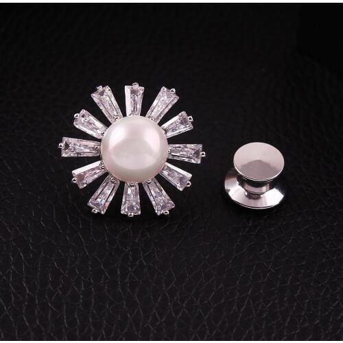 Hot brand style crystal CZ Stones pearl flower mini shirt collar pin badge brooch fashion ornament jewelry accessories free ship
