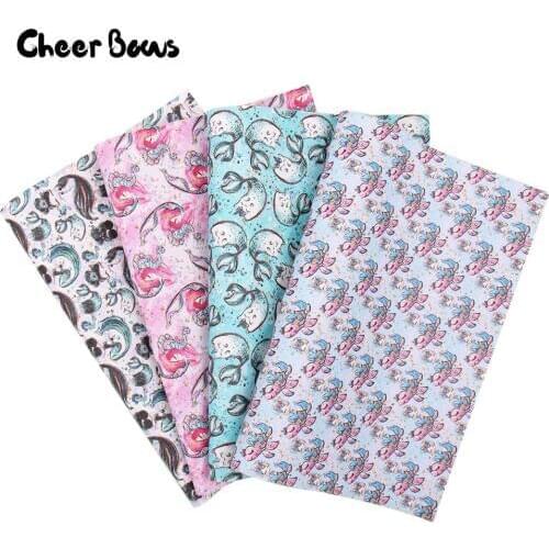 Cartoon Faux Leather Sheets Mermaid Synthetic Leather Fabric For DIY Kids Hair Accessories Bags Making Party Decor Materials