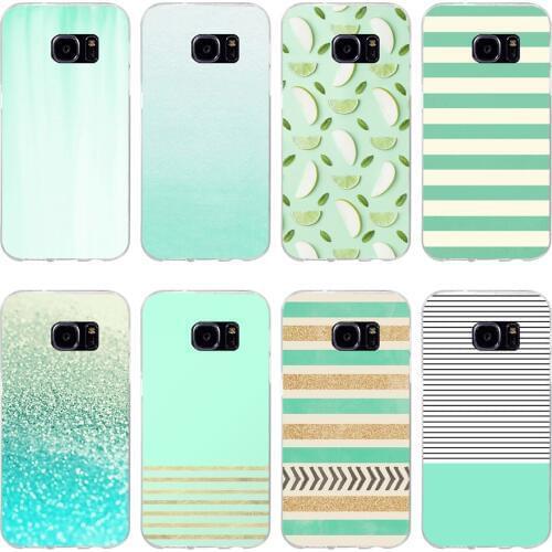 49H Minimal Mint Stripes Soft TPU Silicone Cover Case for samsung Galaxy s6 s6 s7 edge s8 s9 plus case