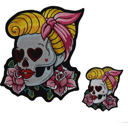 Pin Up Embroidered Patch Loving Eyes Skull Rose Iron on Patches for Clothing Lady biker jacket Badges back Vest Sticker
