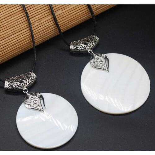 Natural White Shell Pendant Necklace Fashion Round Shape Mother Shell Pendant Necklace for Jewelry Party Gift Length 55+5cm