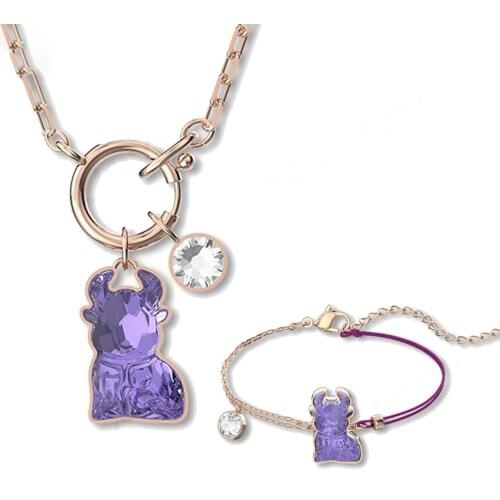 2021 NEW SWA Fashion Jewelry High Quality Charming Purple Crystal Zodiac Ox Zodiac Year Female Necklace Romantic New Year Gift
