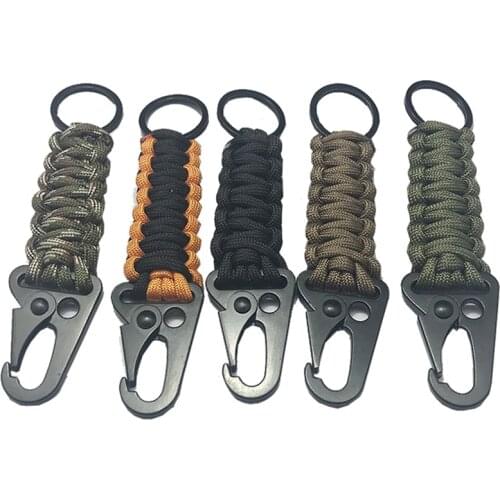 Outdoor Keychain Ring Military Paracord Cord Rope Camping Survival Kit Emergency Knot Carabiner With Eagle Mouth Buckle Tool