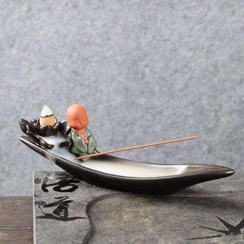 Fully Loaded Backflow Incense Burner Buddhism Decoration Zen Ceramic Monk Set for Home Decor for Incense Sticks Holder