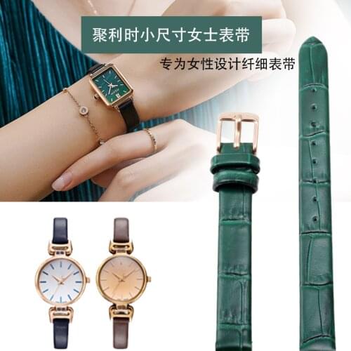 10mm Genuine Calf Hide Leather Watch Strap green Black blue with Rose Gold Buckle For Women Ladies Small Size Watch Band