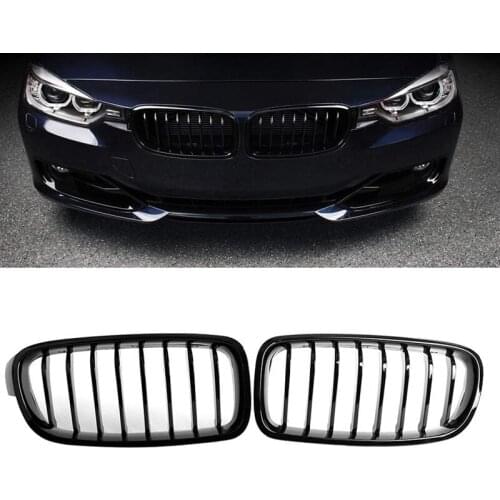 AL21 -Front Kidney Grille For-BMW 3 Series F30 F31 F35 2012-2018 (Single Slat Gloss Black Grill, 2-Pc Set)