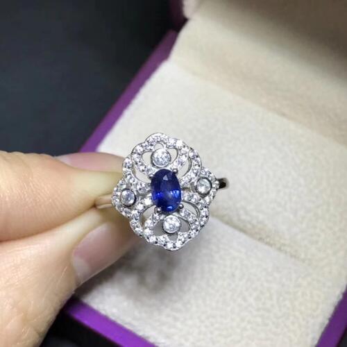 Retro grace Hollow Natural blue sapphire gem Ring Natural blue gemstone ring S925 silver women Lover girl anniversary Jewelry