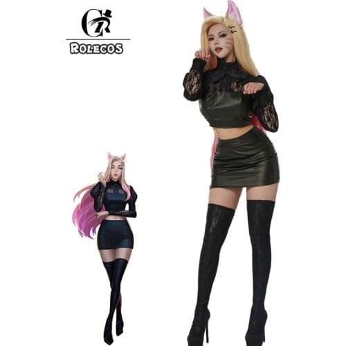 ROLECOS Game LOL Cosplay KDA Ahri Costumes KDA Baddest Ahri Sexy Skirt Costumes Ahri Top Skirt Socks for Women Cosplay Costumes