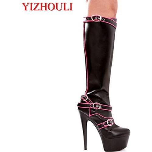 15cm ultra high heels boots medium-leg double hasp womens platform boots shoes 6 inch platform heel Sexy Knee-High Boots