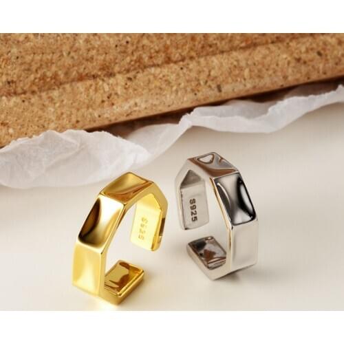 Silvology 925 Sterling Silver Concave Heptagon Rings Glossy Texture Quality Frosty Style Rings for Women 925 Temperament Jewelry