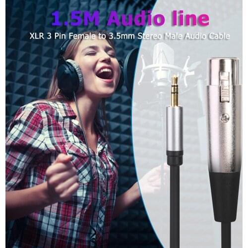 XLR 3 Pin Female to 1/8 inch 3.5mm Audio Line Stereo Jack Mic Smooth Connection Prevent Corrosion Audio Cord Cable Adapter Cord
