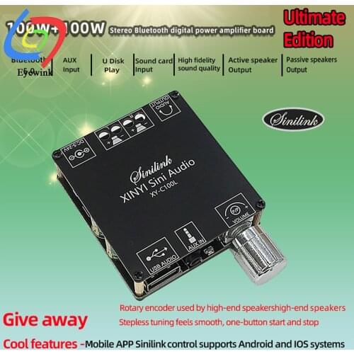 XY-C100L Sini Audio 100W Stereo Bluetooth digital power amplifier board dual channel 360 degree stepless tuning