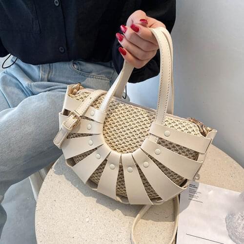 Luxury Woven Womens Tote Bags 2021 New PU Leather Shoulder Crossbody Bag Trendy Semicircle Design Lady Handbags And Purses