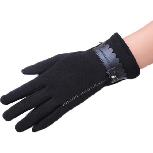 Womens Fashion Ladies Cashmere Touchscreen Gloves Warm Winter High Quality Bowknot PU Leather Gloves MiMi#134