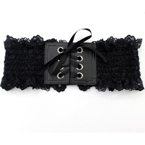 Women Elegant Lace Belt Retro Elastic Waist Waistband Black Red Coffee White Corsets Autumn New