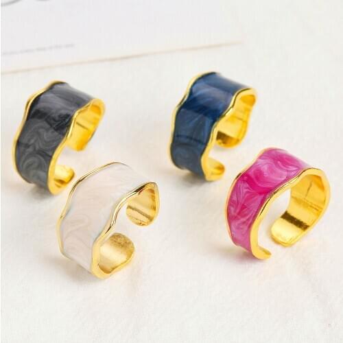 2020 New Personality Vintage Trendy Marble Shell Simple Geometric Round Metal Ring For Women Girls Party Jewelry Gifts