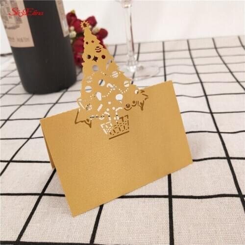 10pcs Laser Cut Christmas Tree Shape Table Card Place Cards Wedding Christmas Birthday Party Invite Cards Table Decoration 5Z