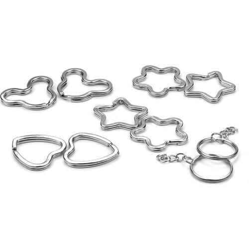 10pcs/lot Alloy Metal Silver Color Heart Star Shaped Key rings DIY Key Chains Jewelry For Car Key Handbag