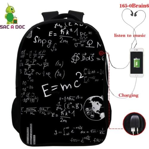 16 Inch Mochila Children The Creative Brain School Bag Kid Cute Mathematical Formula 3D Print Primary Bookbag Boys Girl Backpack