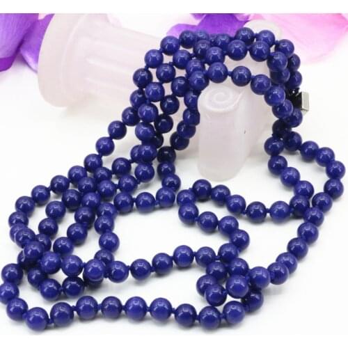 3 rows blue lapis lazuli 8mm stone strand necklace round beads high grade women weddind party diy jewelry 17-19inch B3207