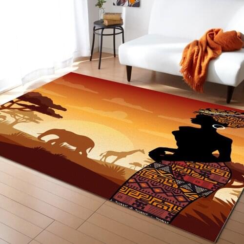 Africa Woman Giraffe Elephant Silhouettes Rugs for Bedroom Home Carpet Living Room Sofa Coffee Table Balcony Floor Mat