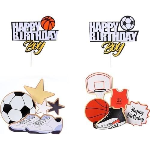 Basketball Football Cupcake Topper Sports Theme Happy Birthday Cake Flage For Kids Boy Birthday Party Cake Decoration Supplies