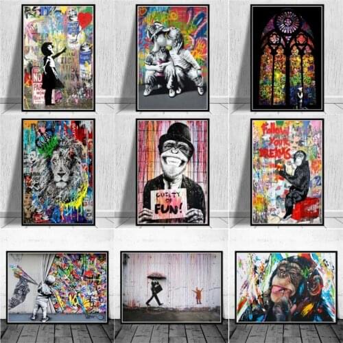 Large Size Banksy Art Canvas Figure Painting Modern Posters and Prints Funny Monkeys Graffiti Street Art Wall Pictures Decor