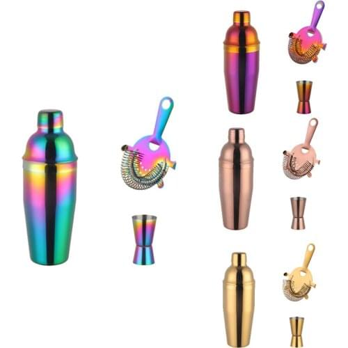 750Ml Stainless Steel Boston Cocktail Set Shaker Wine Pourers Bar Tool Set with Strainer Measure Cup