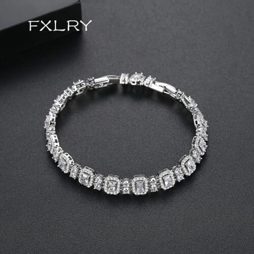 FXLRY Luxury White color Cubic ZirconiaTwo Types Geometric Exquisite Bracelet for Women Wedding Dating Jewelry