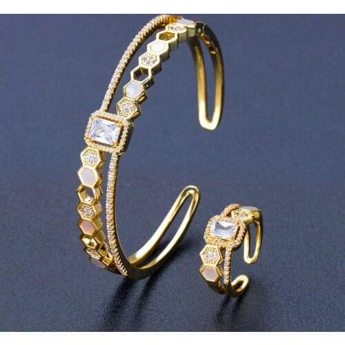 BrideTalk luxury Unique African Bracelet Bangle Ring Sets For Women Wedding Cubic Zircon Crystal CZ Dubai Bridal Jewelry Sets