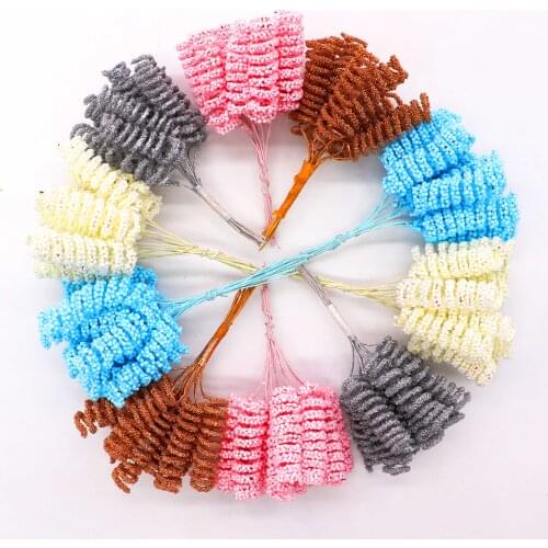 12Pcs/lot Foam Curly Stamen Artificial Flowers Bouquet For Wedding Home Decoration DIY Craft Wreath Gifts Scrapbook Fake Flowers