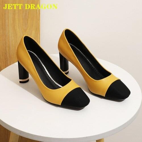 JETT DRAGON Quality Office Lady Women Pumps Suede Leather Casual Square Low Heels Office Work Shoes Shallow Ladies Shoes 2021