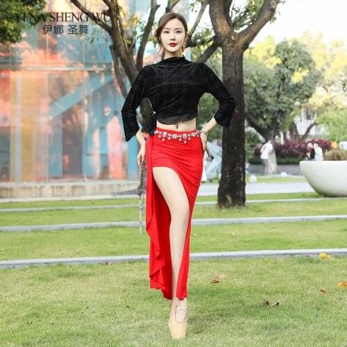 Loose Elegant Design Belly Dance Costume Top Split Long Skirt Winter Dance Performance Costume Oriental Dance Practice Clothes