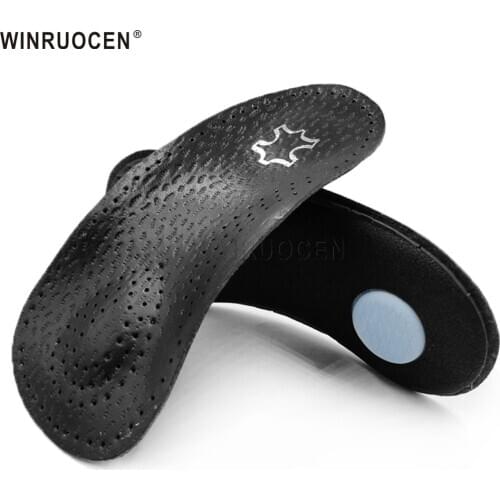 3/4 length Leather orthotic insole for Flat Feet Arch Support orthopedic shoes sole Insoles for feet men and women foot care