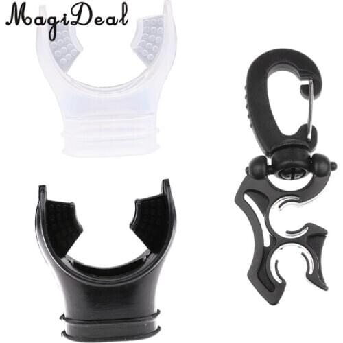 MagiDeal 2Pcs Durable Soft Silicone Dive Mouthpiece Regulator & Tie Wrap + Double Hose Holder Clip for Scuba Diving Snorkeling