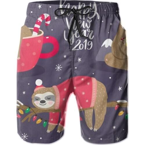 Hello Winter With Cute Sloth Quick Dry Swimming Shorts For Men Swimwear Man Swimsuit Swim Trunks Summer Bathing Beach Wear