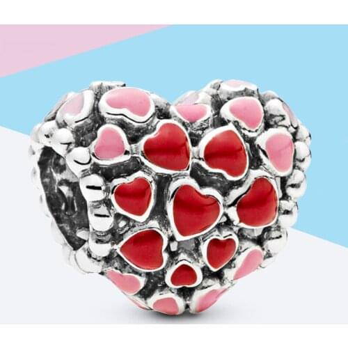 Leabyl Fashion Red Enamel Heart Charm fit Bracelet Bangle Necklace Hollow Out Big Hole Beads for DIY Jewelry Making