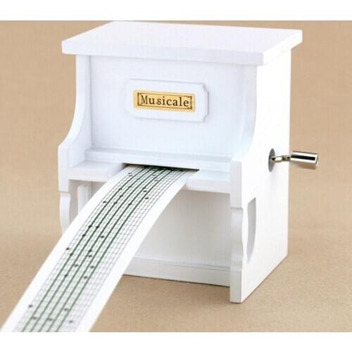 15/30 Tones Mechanical Movements Hand Crank Wood Musical Box with Puncher Creative Piano Shaped Decoration Birthday Gift
