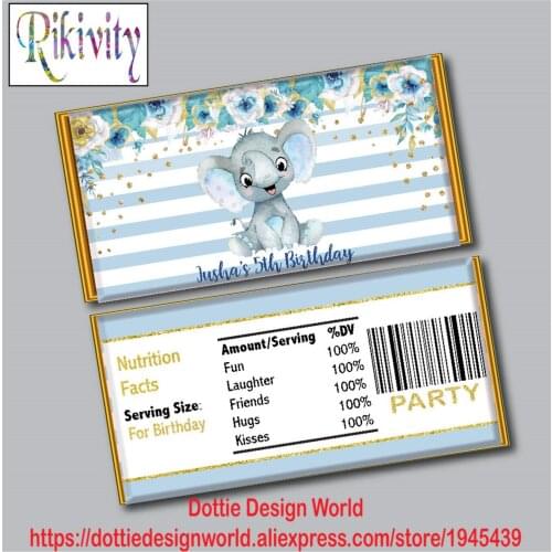 Elephant Baby Shower Birthday Party Candy Bar Hershey Chocolate Wrapper Stickers Water Bottle Wine Labels Christmas Decoration