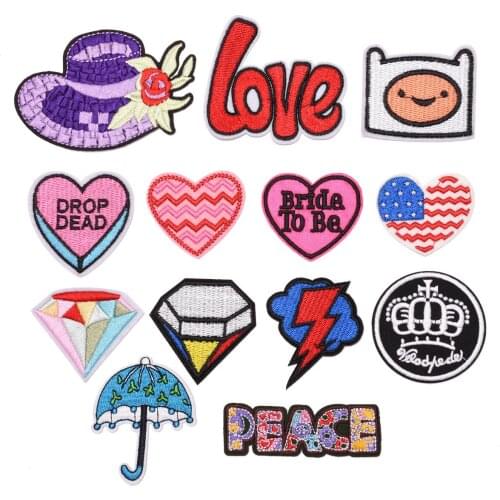 Wedding Dress Embroidery Patches Iron on Cartoon Love Heart Badges DIY Thermo Sticker for Clothes Hole Patch Decorative Applique