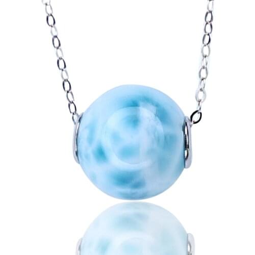 Natural Larimar Bead shape 925 Silver Fashionable womens Pendant Clavicle Necklace Jewelry
