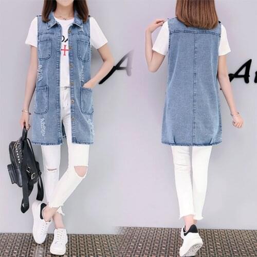 Autumn And Winter New Loose Plus Size Womens Clothing M Size 5xl Size Handsome Washed Denim Vest Mid-length