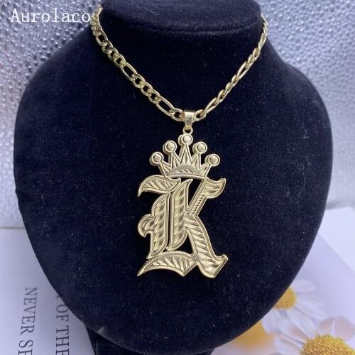 AurolaCo Letter Necklace Custom Name Necklace with Crown Custom Gold Color Stainless Steel Nameplate Necklace for Women Gifts
