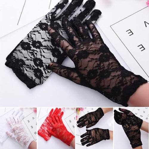 1Pairs Party Sexy Dress Gloves Women Lady Lace Mittens Accessories Sunscreen Summer Full Finger Girls Lace Fashion Gloves