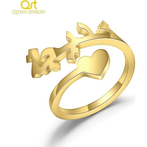 Personalized Name Rings Gold Color Custom Arabic Ring Heart Sprial For Women High Quality Stainless Steel Men Jewelry Not Fade