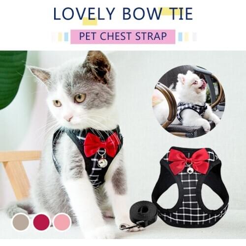 Pet Cat Harness Leash Breathable Adjustable Harnesses Leash Set Cat Harnesses With Bowknot Bell For Kitten Puppy Cat Accessories