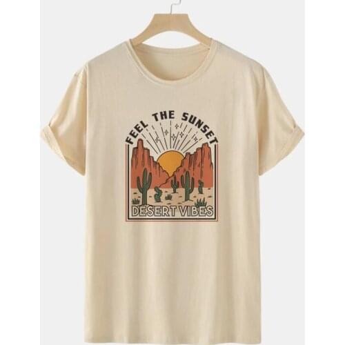 Desert Vibes Cactus Print Western Retro T Shirt Women Summer Cowgirl Vintage T-shirts Boho Style Short Sleeve Graphic Tees Tops