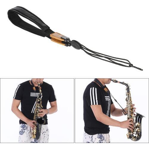 Adjustable Soft Leather Saxophone Sax Neck Strap with EVA Padded Metal Hook